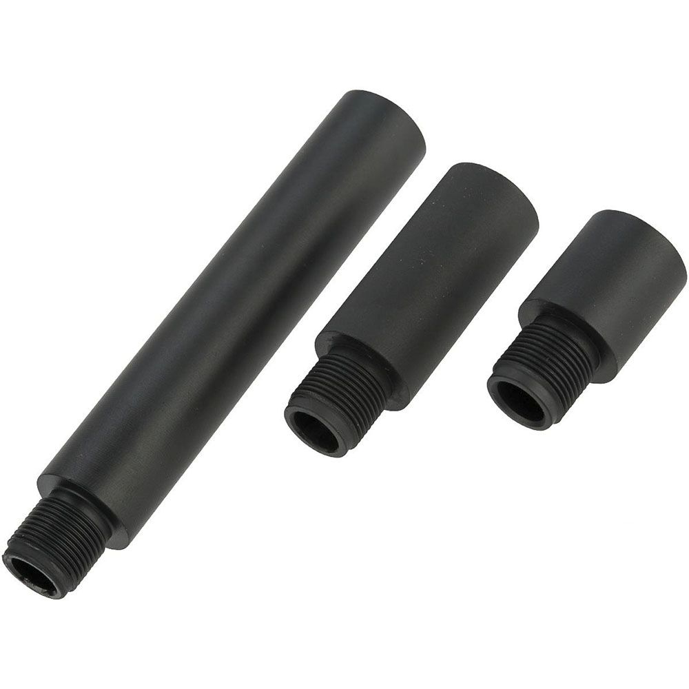 Upgrade your airsoft gun with a customizable aluminum alloy barrel extension. Matte black finish, adjustable length, and 14mm barrel threads. Enhance your gameplay now at ReplicaAirguns.ca.