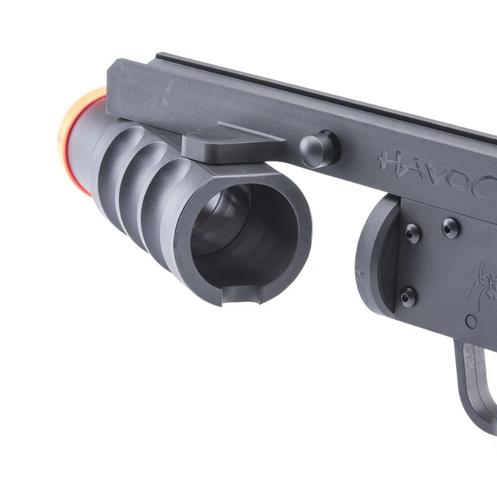 Enhance your firepower with the EMG Spike's Tactical Havoc Airsoft Grenade Launcher. Fully licensed replica with high-quality polymer construction. Fits 1913 Picatinny rails and most common 40mm grenades. Buy now on ReplicaAirguns.ca.