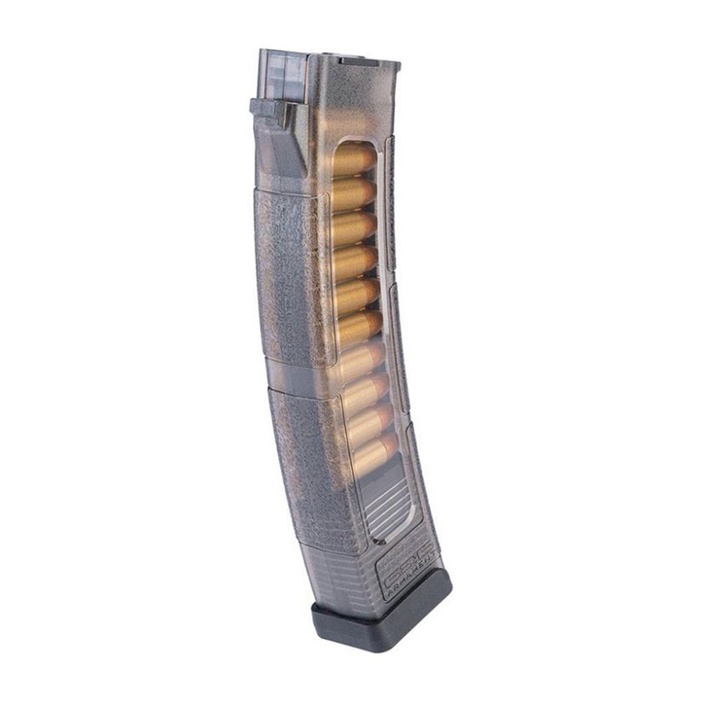 Upgrade your PRK9 Airsoft AEG with this lightweight polymer SMG magazine. Holds 40 rounds, featuring a mid-cap spring-operated design. Durable and stylish in black. Available at ReplicaAirguns.ca.