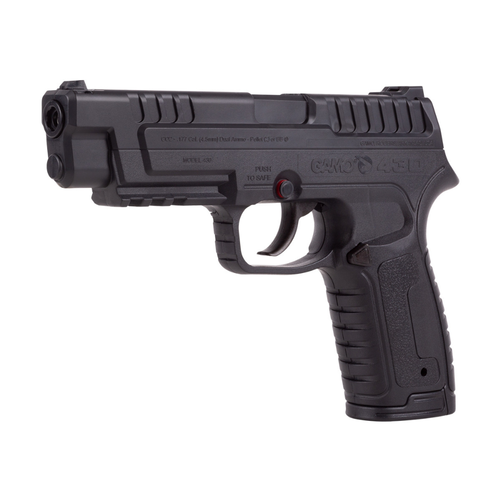 Explore the Gamo P-430 CO2 Dual Ammo Pistol at ReplicaAirguns.ca. Enjoy high velocity, dual ammo capability, and a Sig Sauer-like design. A cost-effective, non-blowback choice.