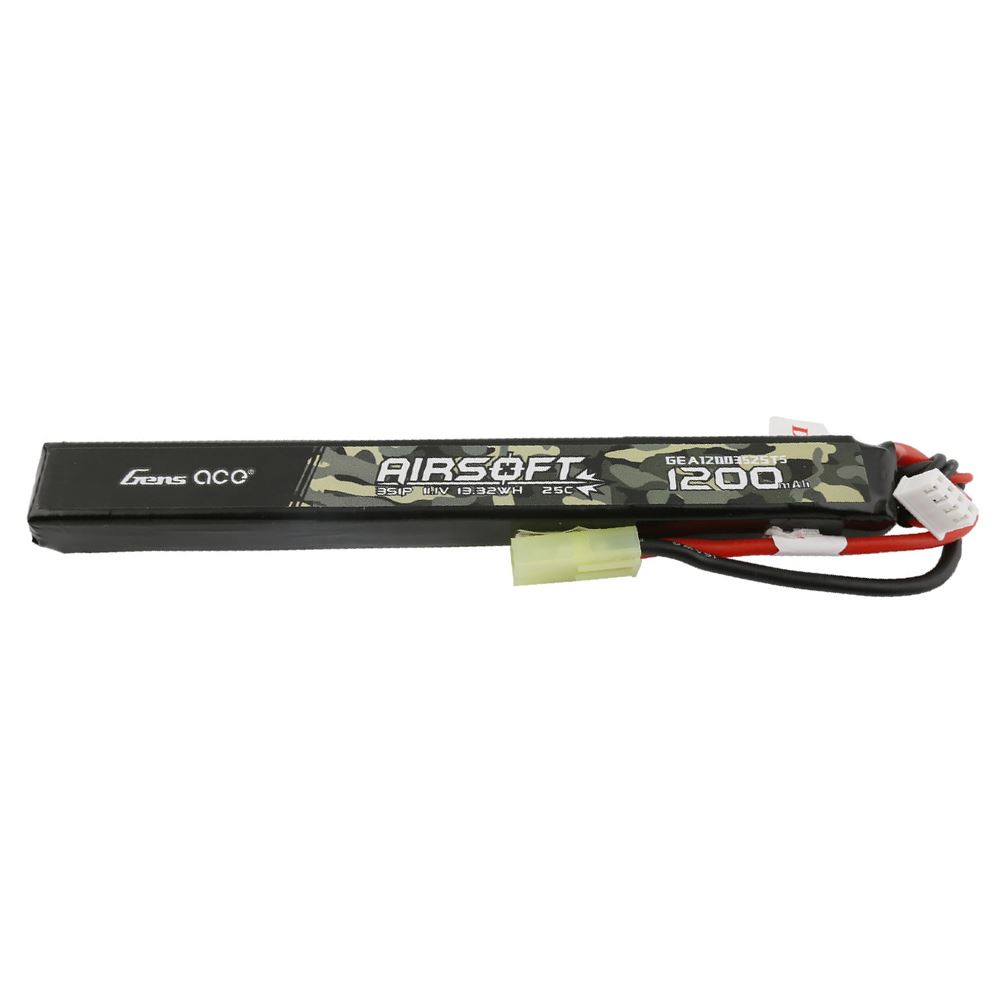 Gens Ace 11.1V 1200mAh 3S 25C Slim Airsoft Battery - Tamiya Plug