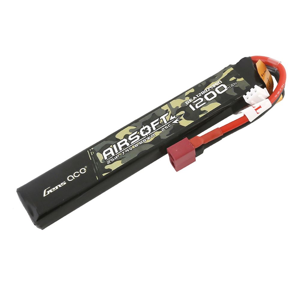 Gens Ace 7.4V 1200mAh 2S 25C Airsoft Battery - Deans Plug
