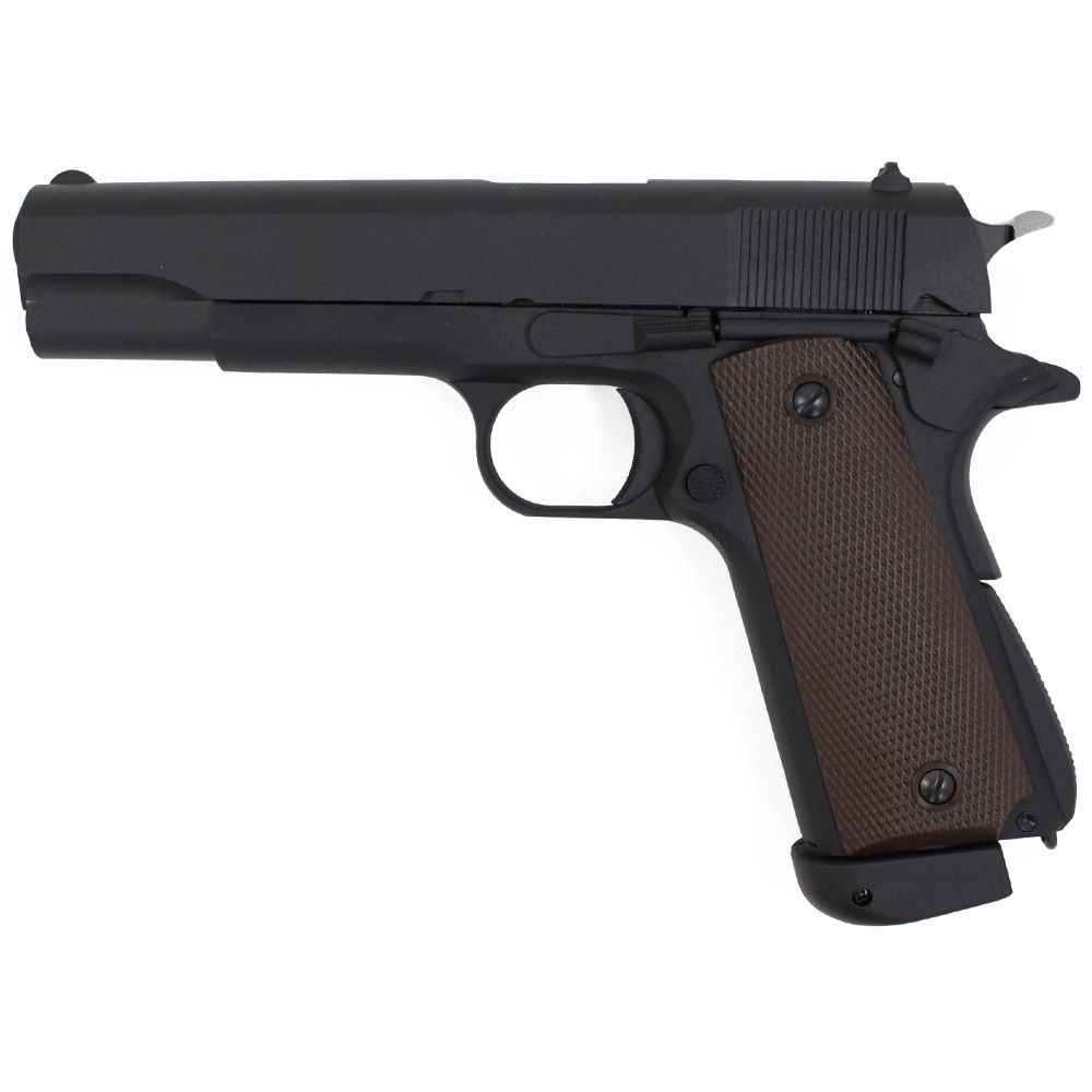 Immerse yourself in the realism of the KJ Works M1911 Full Metal Blowback Airsoft Pistol. Crafted with precision, this 6mm airsoft pistol replicates the iconic Colt 1911 A1, offering a short, crisp, single-action trigger and robust blowback operation