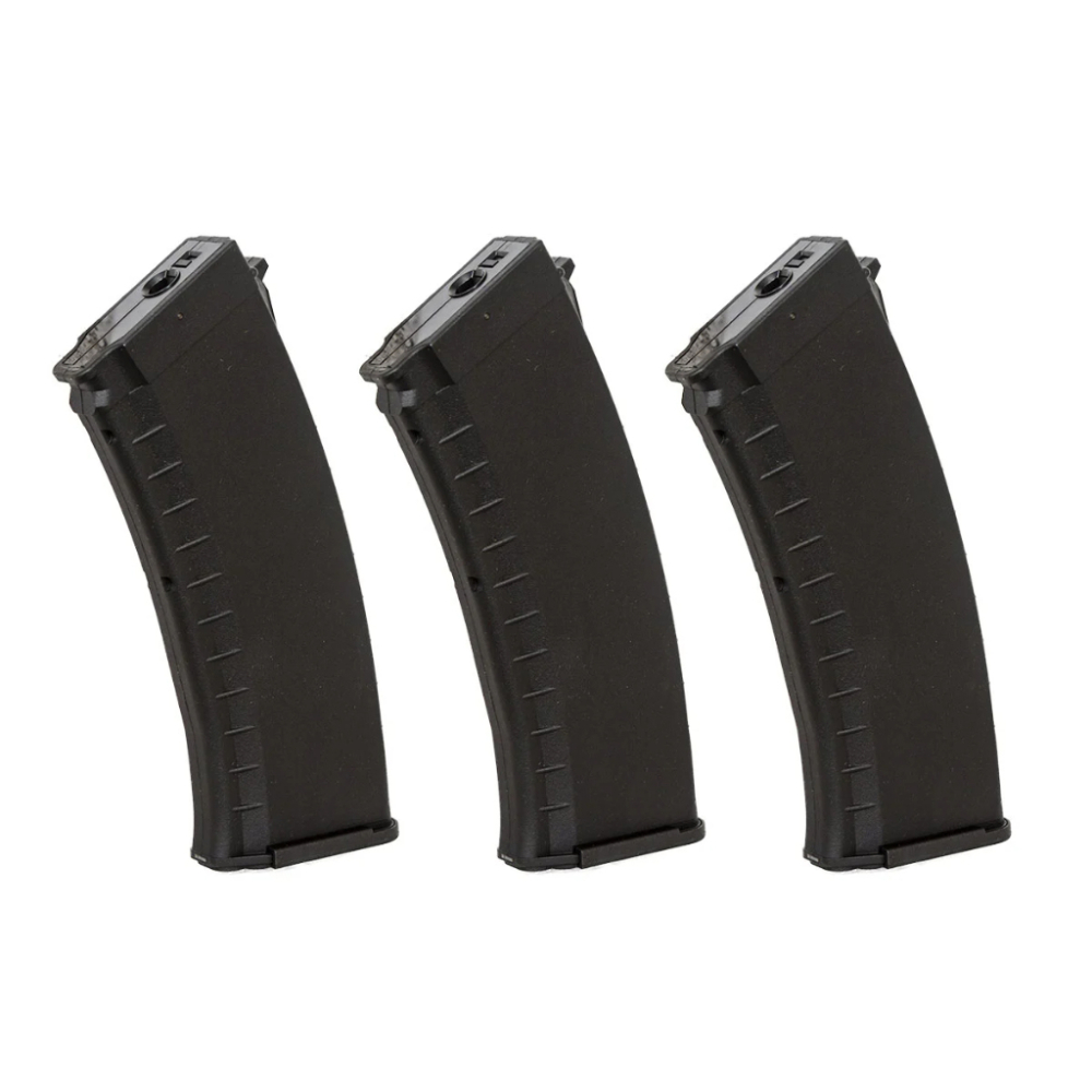Enhance airsoft training with AKR ERG/AEG 3 30/60 Mag 3-Pack. Adjustable capacities for realism or field domination. Compatible at ReplicaAirguns.ca.