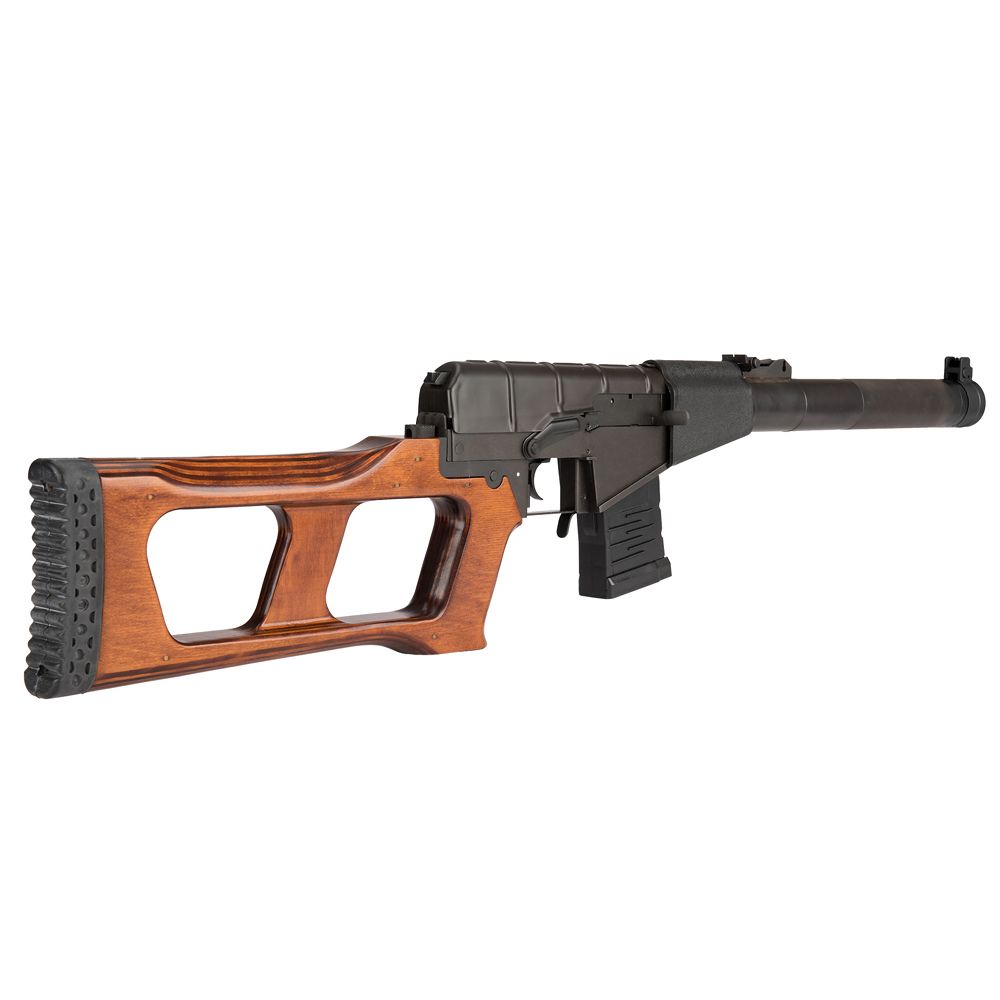 LCT Airsoft VSS Vintorez Electric Rifle: Real Wood, Steel Construction, 400 FPS. Authentic firing modes, adjustable hop-up. Powered by 11.1V lithium battery (not included). Discover realism at ReplicaAirguns.ca.
