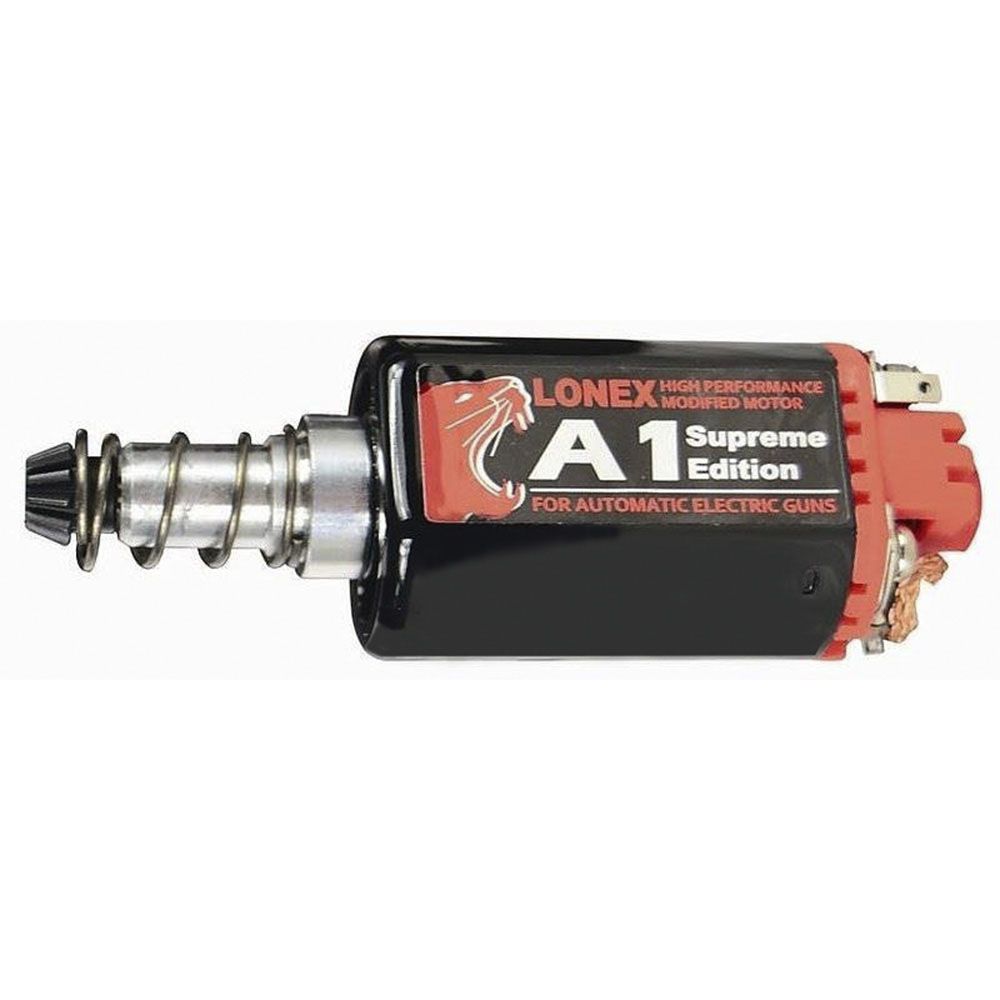 Enhance your Airsoft AEG's performance with this Long-Type Motor. Boasting 40,000 RPM, 2kgcm torque, steel pinion gear, and ball-bearing support. Perfect for achieving exceptional speed and torque in high-performance setups.