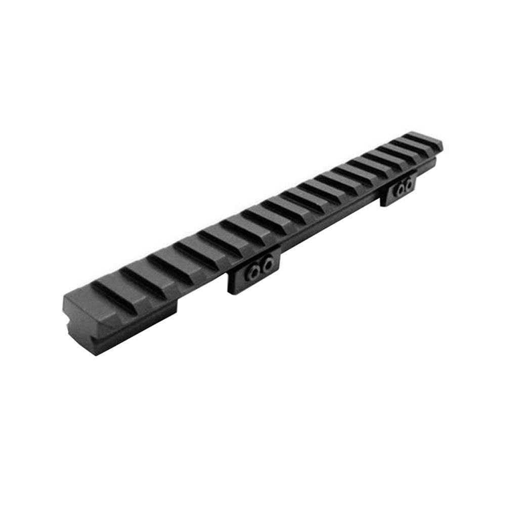 Upgrade your Ruger 10/22 with this sleek Picatinny rail. Black anodized aluminum construction, easy installation onto pre-drilled receiver holes. Maintain factory iron sights with centerline sight channel. Length: 4.7” 