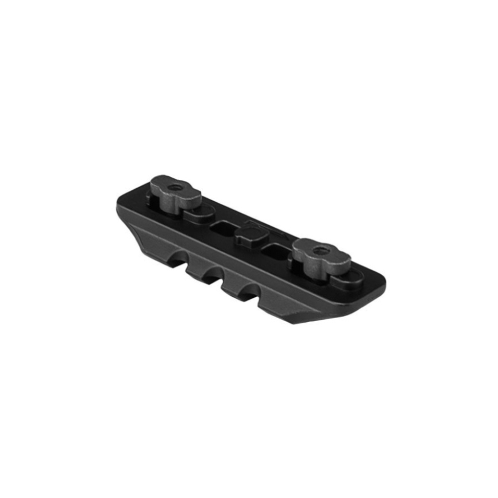 Improve your firearm's performance with the Ncstar Short Picatinny Accessory Rail. This black anodized aluminum rail, M-LOK & KEYMOD compatible, covers 1½ M-LOK slots or 3 KEYMOD slots. Custom-designed T-nut screws secure the rail in place
