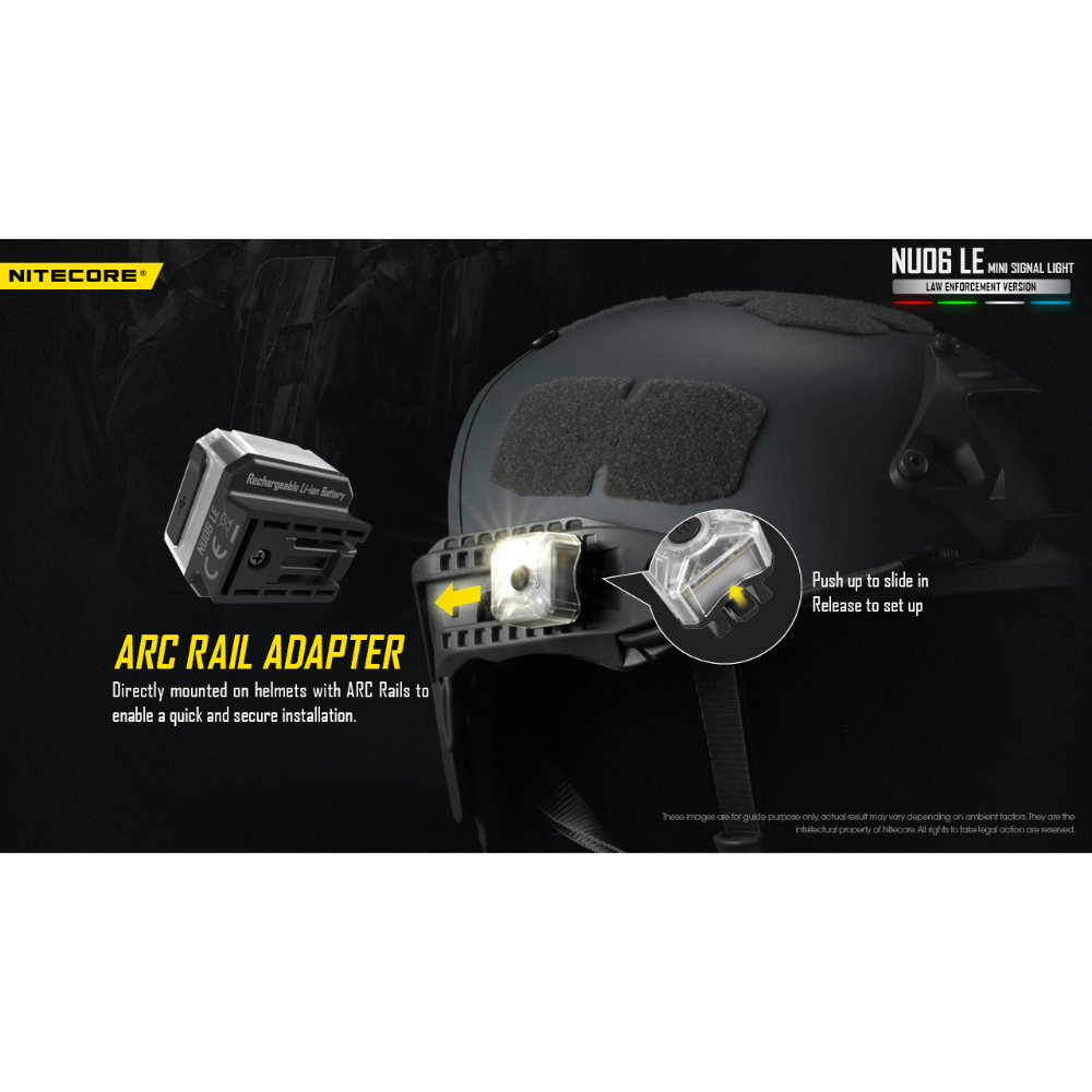 The Nitecore NU06 MI IR Mini Signal Light is ideal for military operations, offering IR, blue, green, and red modes. Vibration indication for IR modes, ARC Rail Adapter for quick helmet mounting. Available at ReplicaAirguns.ca.