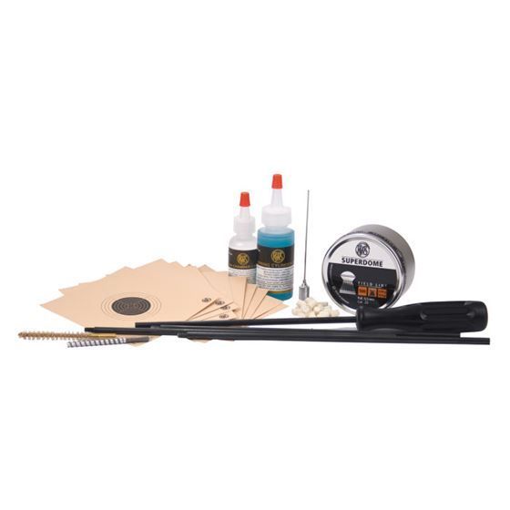 Discover the complete RWS Shooter's Kit on ReplicaAirguns.ca - perfect for maintaining your .22 caliber air rifle. Includes essential cleaning tools, lubricants, pellets, and targets.