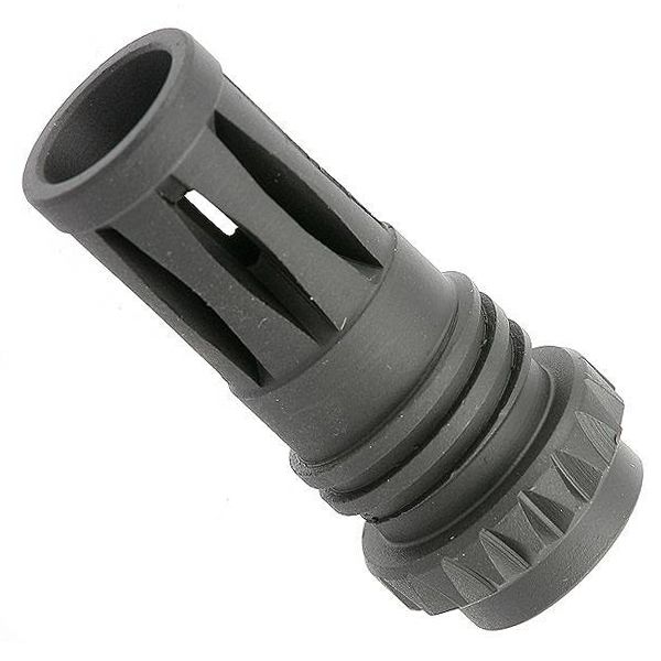 Medusa Flash Hider for airsoft rifles. Steel construction, bird cage design. Covert matte black finish. Compatible with 14mm CCW threaded barrels.