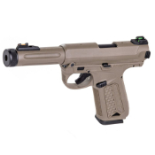 Explore the detailed features and design of the Action Army AAP-01 GBB Airsoft Pistol on ReplicaAirguns.ca. Gas blowback, SAO action, 360 FPS, metal and polymer build. Enhance your airsoft collection with this unique and reliable pistol.