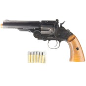 View the Schofield No. 3 CO2 Airsoft Revolver by Barra on ReplicaAirguns.ca. Authentic design, 460 FPS, 6-shot cylinder, and realistic cartridges for realistic airsoft fun.