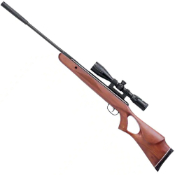The Benjamin Classic air rifle by Crosman, boasting 495 FPS single-shot power, features a thumbhole hardwood stock, adjustable trigger, and includes a 3-9x40 CenterPoint Illuminated mil-dot reticle scope with adjustable objective.