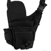 Stain-resistant black nylon backpack for outdoor use. MOLLE webbing for attachment. Military-inspired design for everyday wear.