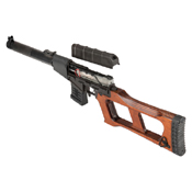 LCT Airsoft VSS Vintorez Electric Rifle: Real Wood, Steel Construction, 400 FPS. Authentic firing modes, adjustable hop-up. Powered by 11.1V lithium battery (not included). Discover realism at ReplicaAirguns.ca.