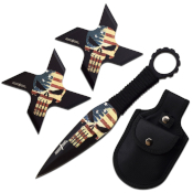 American Pride Skull Throwing Knife & 2 Throwing Stars