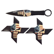 American Pride Skull Throwing Knife & 2 Throwing Stars