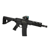 Discover the black hard-coat anodized aluminum AR-15 M-LOK free-float handguard by Aim Sports. This ultra-light handguard features anti-rotation tabs, rows of M-LOK mounting surface, and a streamlined 1913 Picatinny top rail.