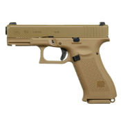 Explore the realism of the VFC Glock 19X GBB Airsoft Pistol. Tan color, 370 FPS, 24rd magazine, and realistic blowback action. Fully licensed by Glock with adjustable hop-up. Buy now at ReplicaAirguns.ca.