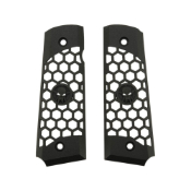 Upgrade your pistol grip with the WE Airsoft CNC Machined Aluminum Grip. Durable, aggressive hex pattern, matte finish. Compatible with all WE-Tech, Tokyo Marui, and GBB Airsoft 1911 series pistols. Buy now.