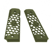 Upgrade your pistol grip with the WE Airsoft CNC Machined Aluminum Grip. Durable, aggressive hex pattern, matte finish. Compatible with all WE-Tech, Tokyo Marui, and GBB Airsoft 1911 series pistols. Buy now.